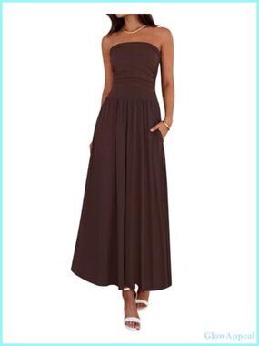 Sleeveless Strapless Maxi Dress with Pockets Ruched Tube Top Summer Flow